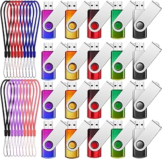 Aoriher 20 Pack Flash Drives Bulk Gradient Color USB 2.0 Thumb Drives with Lanyards Portable USB Jump Drive Pendrives Zip Drive USB Sticks for Data Storage, File Sharing (2 GB)