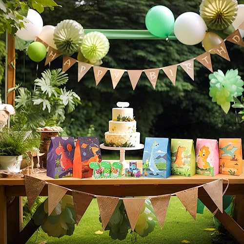 Miniatura 8 de Suministros para fiestas de cumpleaños de dinosaurios (98 piezas), bolsas de golosinas de dinosaurios, bolsas de golosinas, bolsas de regalo con