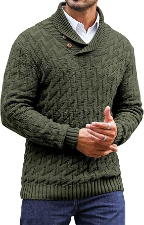 Zaitun Mens Knitted Jumper Button Turtle Neck Tops for Men Warm Long Sleeve Sweater Casual Winter Pullover