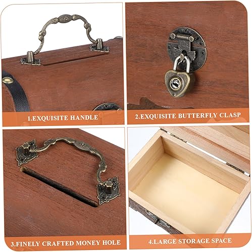 Miniatura 6 de Caja de seguridad pirata para porche, caja de almacenamiento retro de madera del tesoro, caja de almacenamiento de dinero de madera, organizador de