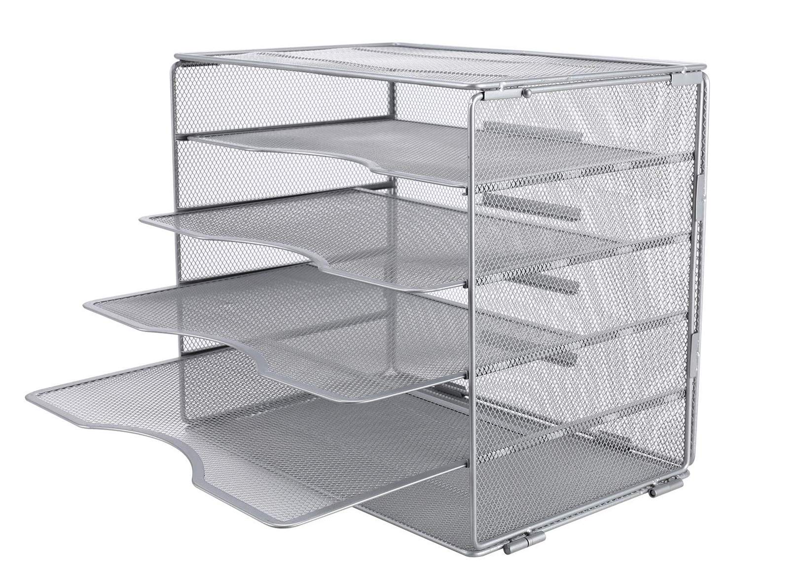 EasyPAG 5 Fächer A4 Metall Büro Schreibtisch Organizer Dokumentenhalter Aktenablage Zeitschriftenhalter Briefablage Papier Magazin Organisator,Silberfarben