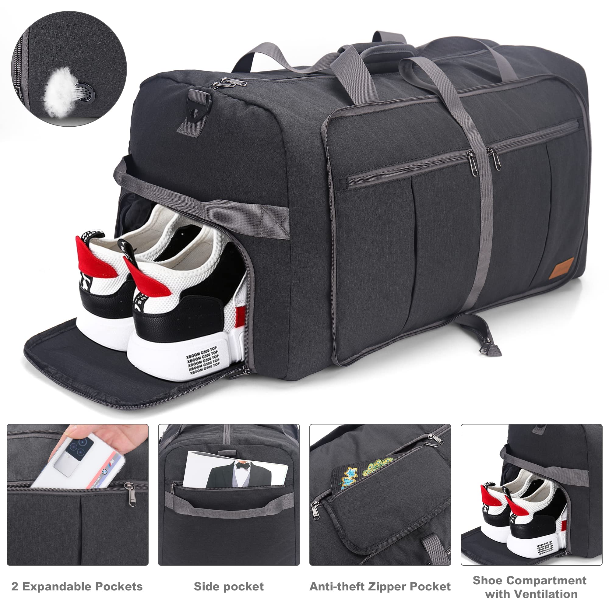 Upeelife Borsone da Viaggio, 125L Borsa da Viaggio Pieghevole Uomo Donna, Borsone Palestra Sportivo Impermeabile con Scomparto per Scarpe e Tasca Bagnata