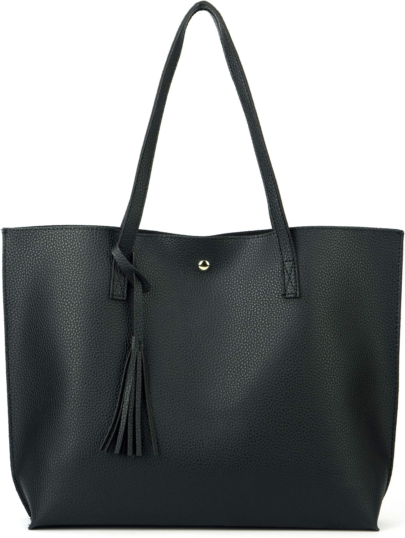 Women Tote Bags Top Handle Satchel Handbags PU Faux Leather Tote Bag with Tassel Shoulder Purse