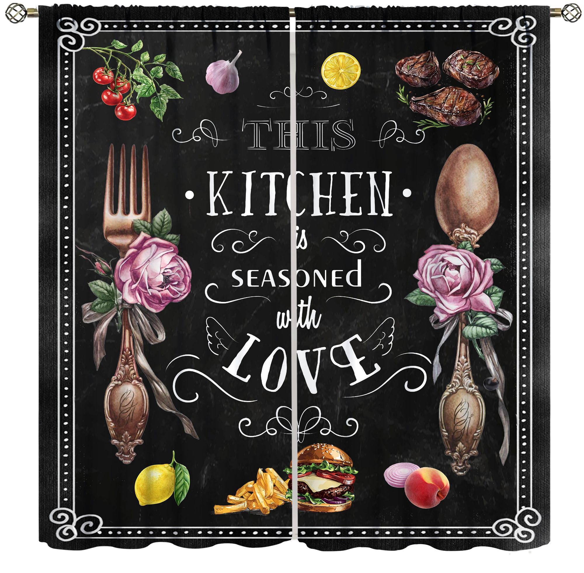 Rideaux de cuisine avec motif fourchette et cuillère au charme rétro