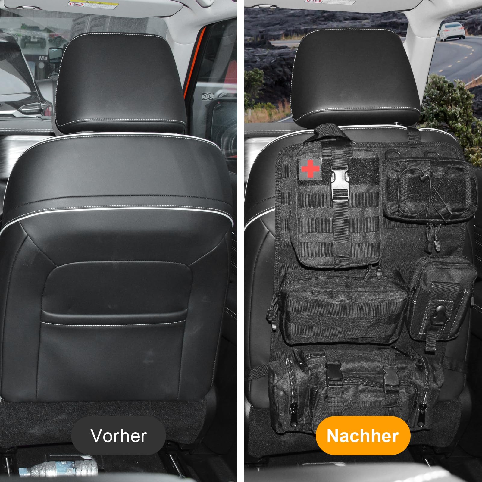 Universeller Molle Nylon Taktischer Autositz Organizer, Vordersitz Rückenlehnen-Aufbewahrungstasche, Rückenlehnenschutz mit 5 Taschen für alle Fahrzeuge