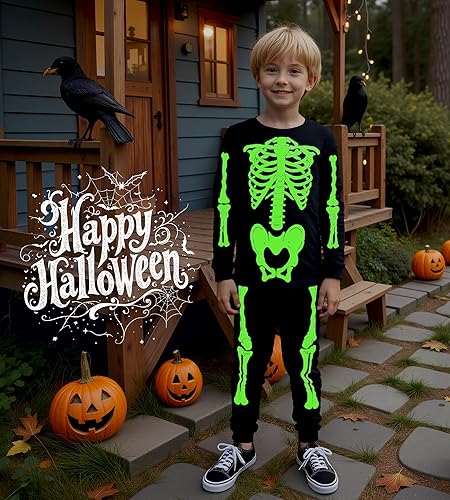 Miniatura 3 de HONGTEYA Ropa de Halloween para niños y niñas, ropa de esqueleto de algodón para niños pequeños, talla 3-7T