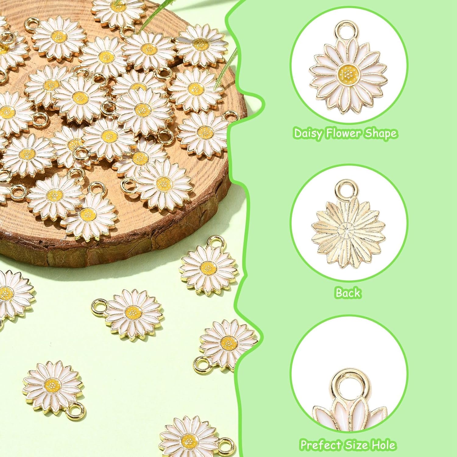 LiQunSweet 100 Pcs Enamel White Plant Small Charms Daisy Flower Charms for Bracelet DIY Earrings Necklace Jewelry Making - Image 3