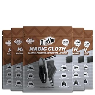 DonVin Magic Cloth – 100 Uses, Pack of 5 | Instant Leather Shine & Polish Wipe | Cleaning Cloth for Boots, Shoes, Bags, Furniture & Car Interiors – Reusable, Travel-Friendly & Suitable for All Colours