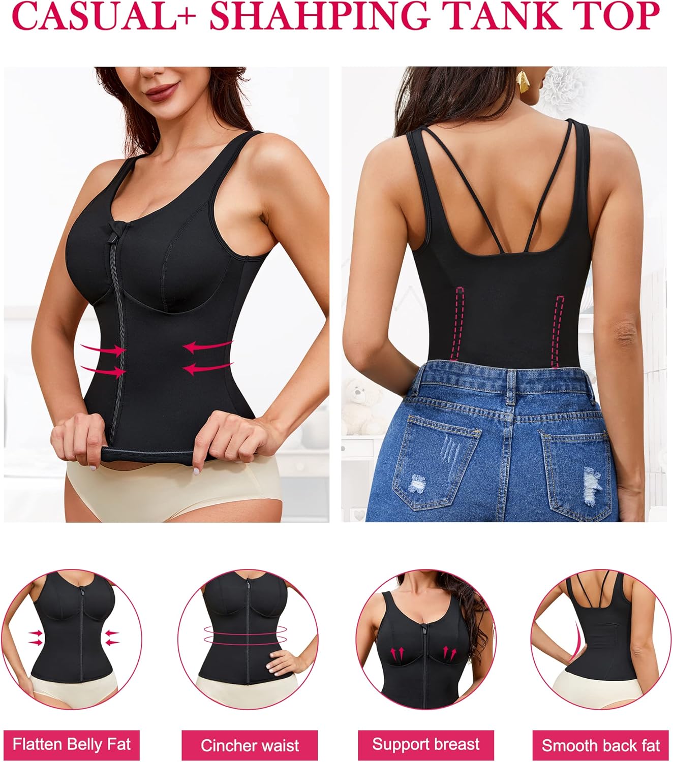 Gotoly Women's Compression Tank Tops Triple Tummy Control Workout Tops Shapewear Camisole Cami Shaper with Zipper Body Shaper - Image 3