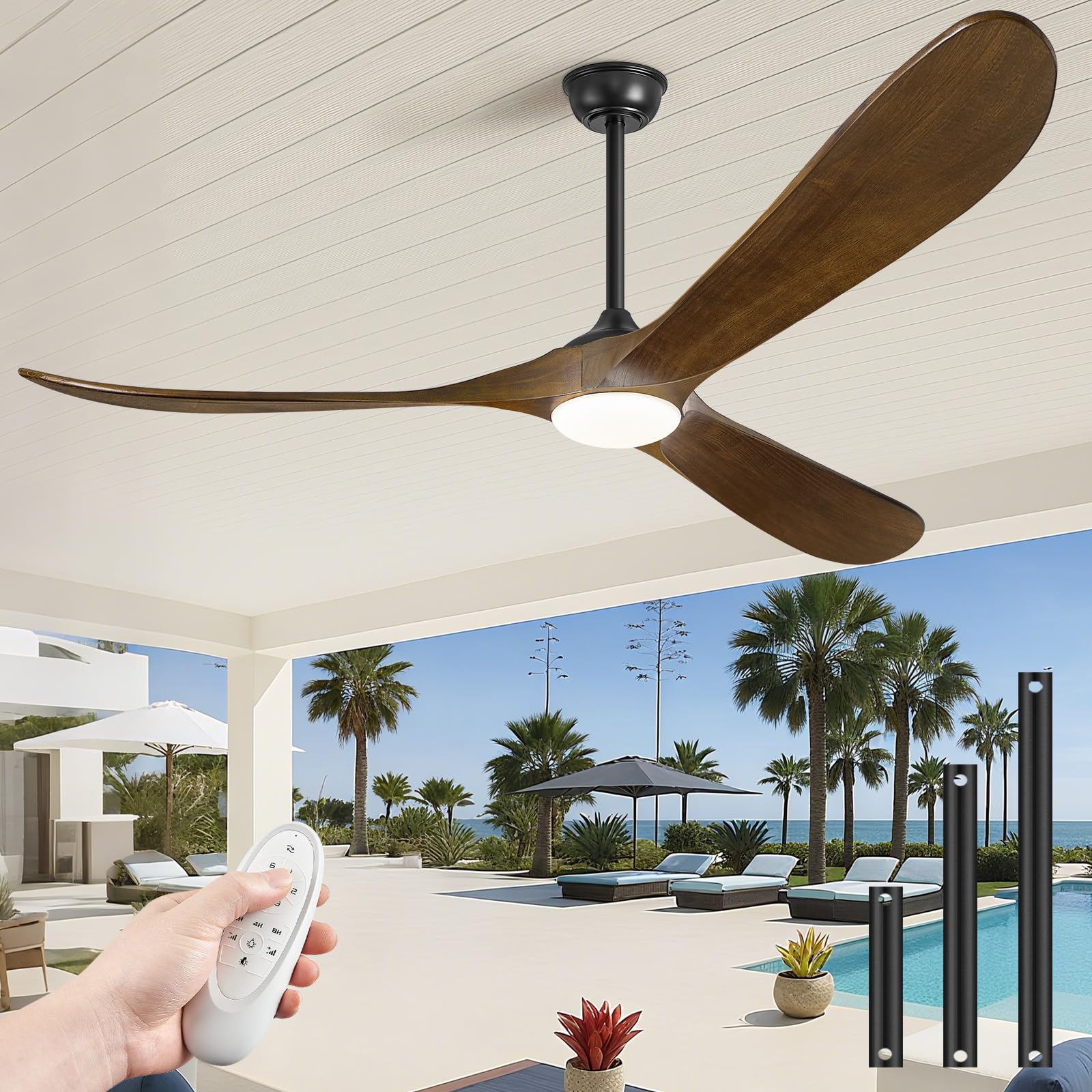 BOOSANT 72" Ceiling Fans with Lights and Remote Control, Outdoor Ceiling Fan with Lights High CFM Quiet 3 Blade Wood Walnut Ceiling Fan, Oil Rubbed