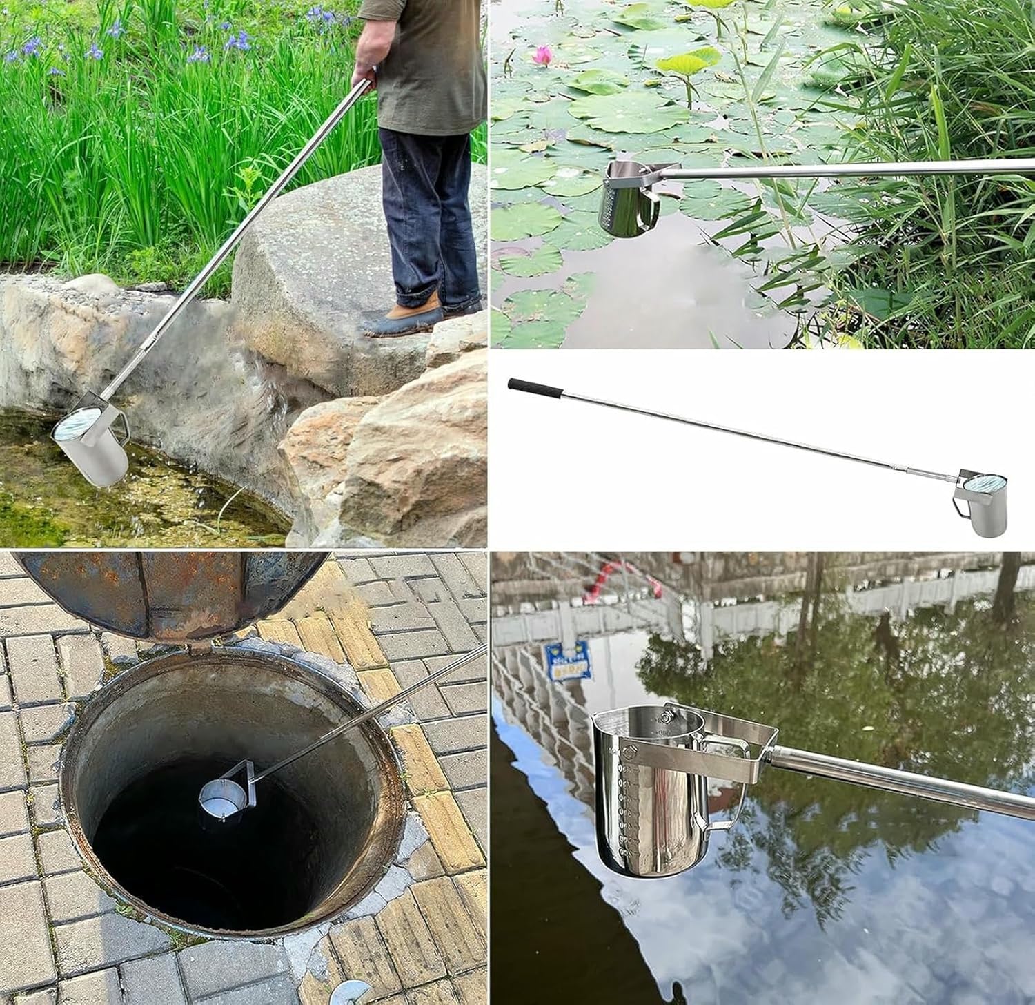 1000ml Water Sampler Kit with Stainless Steel Pole, Telescopic Extra Long Water Sampler Dipper, Water Deep Sampling Cup for River Lake Pool