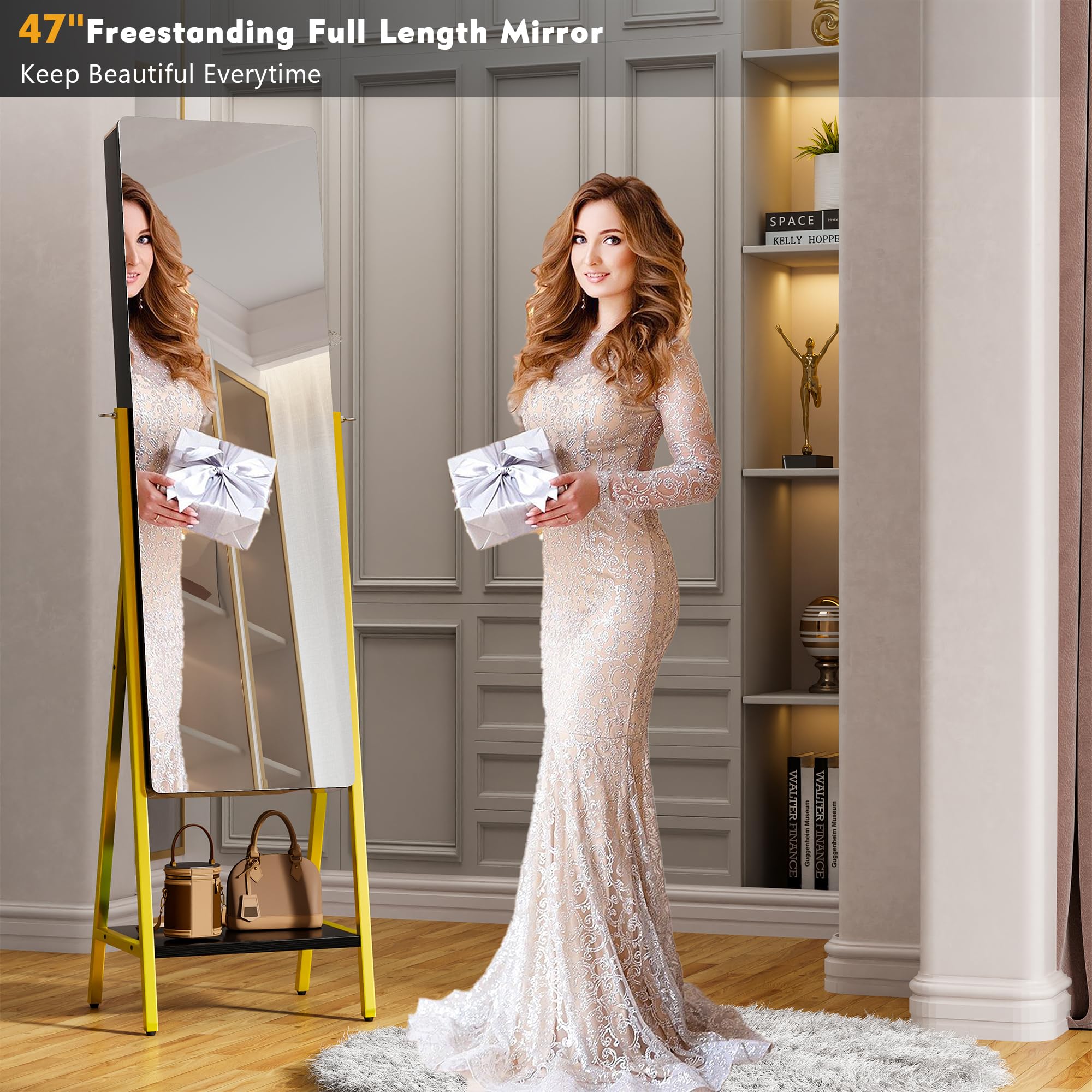 Lvifur Armoire à Bijoux avec Miroir, Armoire de Maquillage Verrouillable Rotative à 360 Degrés avec Plusieurs Compartiments Noir