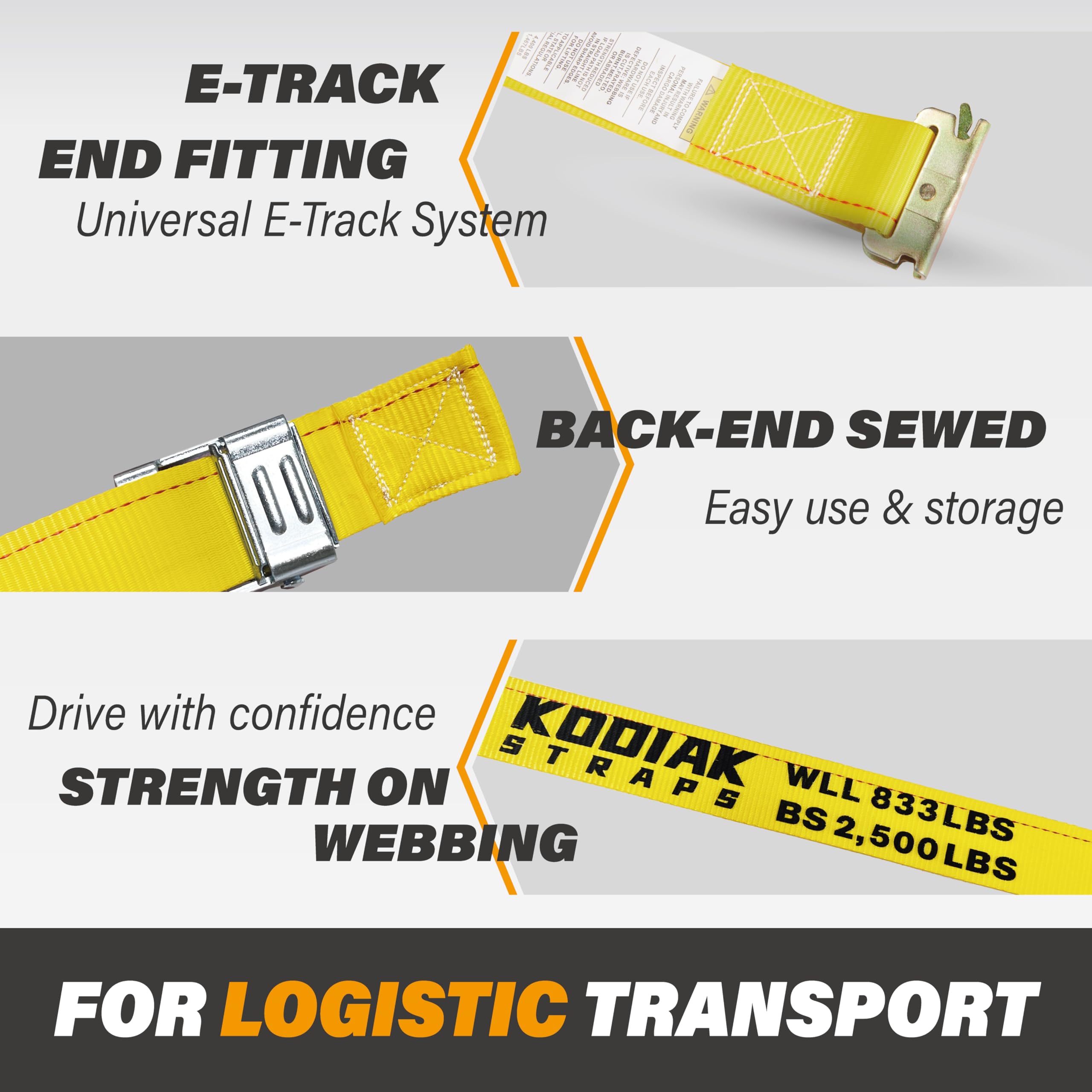 E Track Cam Buckle Straps 2" X 16' Logistic Cargo Tie-Down Ratchet Straps, Heavy Duty