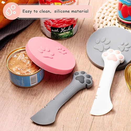 Miniatura 7 de Outus Juego de 4 suministros de latas de comida para mascotas, 2 cucharas multifuncionales de comida para perros y gatos, 2 cubiertas universales de
