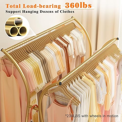 Miniatura 6 de Raybee Percheros resistentes para colgar ropa, perchero con ruedas de carga de 360 libras, percheros portátiles de doble barra para armario,