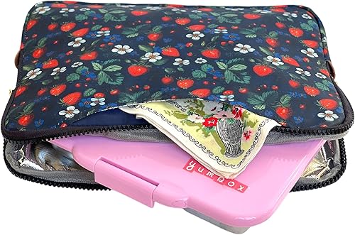 Miniatura 9 de Yumbox Poche (azul marino) Bolsas de almuerzo aisladas de diseño delgado para mujeres y hombres. Funda forrada aislada con asas que se guardan,