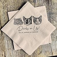 Vista 4 de Servilletas de boda con ilustraciones de perros de lujo, servilletas de boda personalizadas, servilleta de bar de cóctel para recepción, despedida