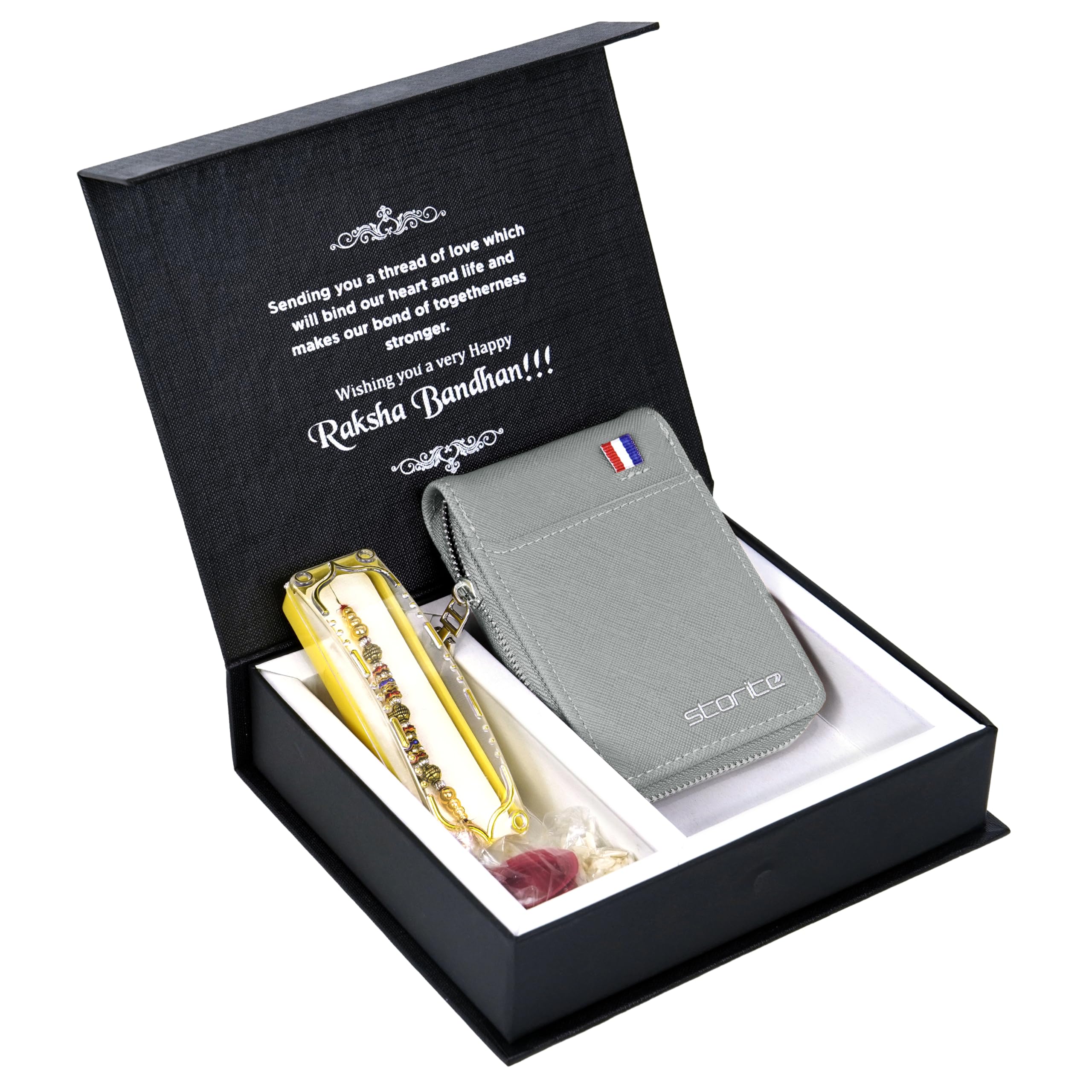 StoriteRakhi Gift Hamper for Brother PU Leather 9 Slot Vertical Credit Card Holder & Rakhi Combo Gift Set for Brother, Trendy and Memorable Gift for Brother (Grey)