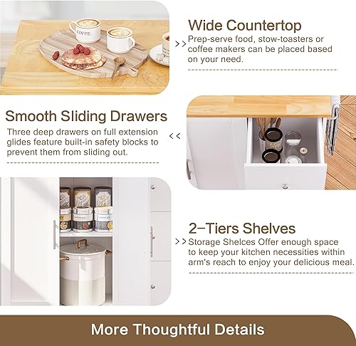 Miniatura 7 de SUNLEI Isla de cocina con ruedas con armario de almacenamiento y hoja plegable, mesa de cocina rodante, asa de carrito para toallero, hoja caída,