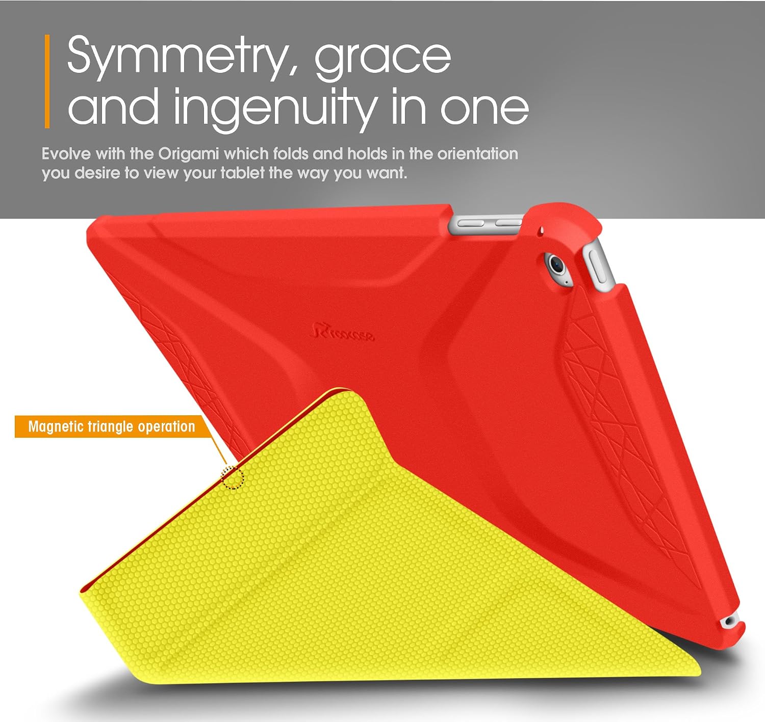 iPad Air 2 Case, Apple iPad Air 2 Case, rooCASE Origami Ultra Slim Fit Thin Lightweight Shell PU Leather Folio Case with Auto Sleep Wake Smart Cover, Red / Yellow (will NOT fit New iPad 2017)
