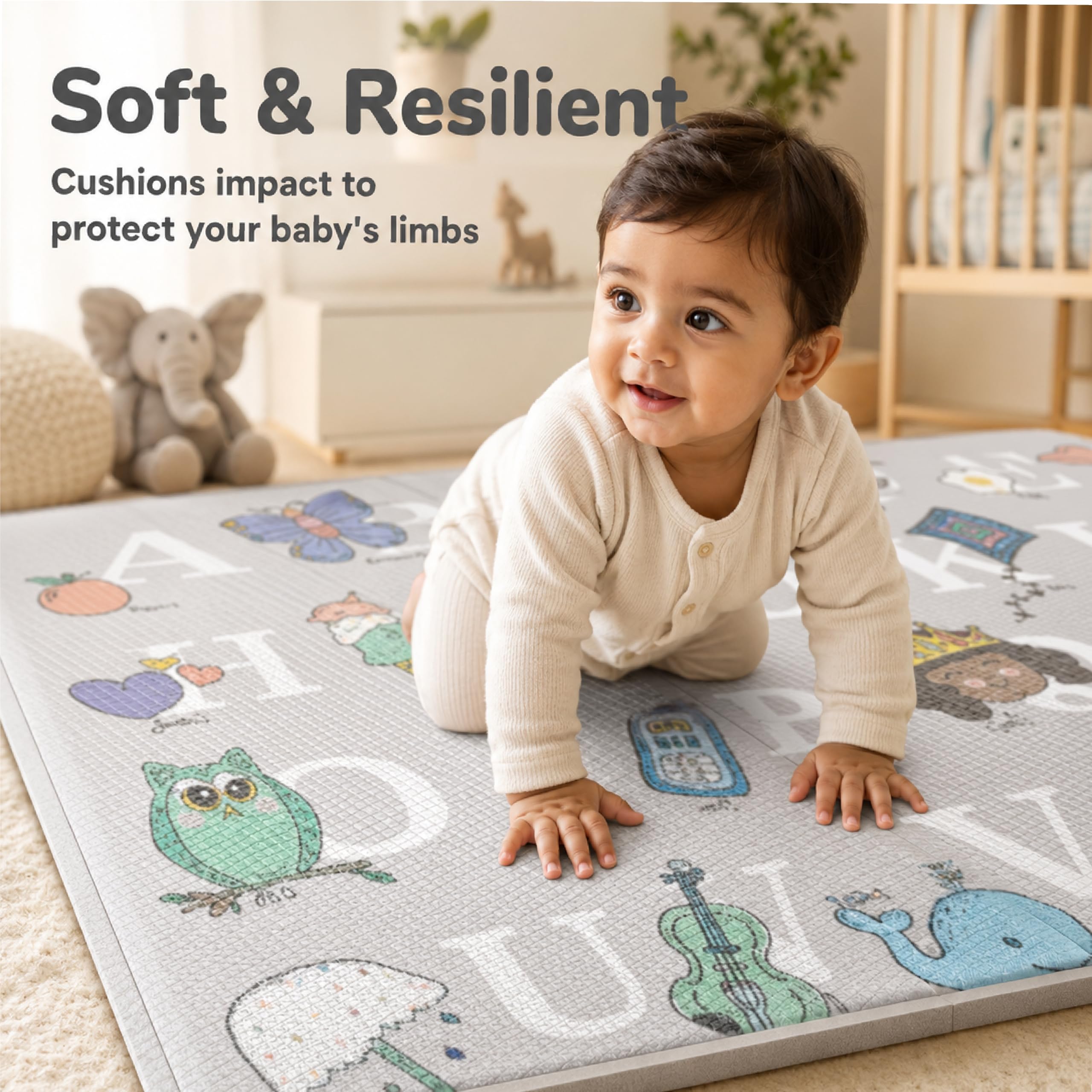 Lifelong Cuppy Alphabet Junior Baby Play Mat | Waterproof Mat for Crawling & Playing | Travel Friendly, Soft Indoor, Outdoor Usage Yoga Mat | Non Toxic with Animal Alphabet Theme (4.92x3.94x0.02ft) — Amazon image 7