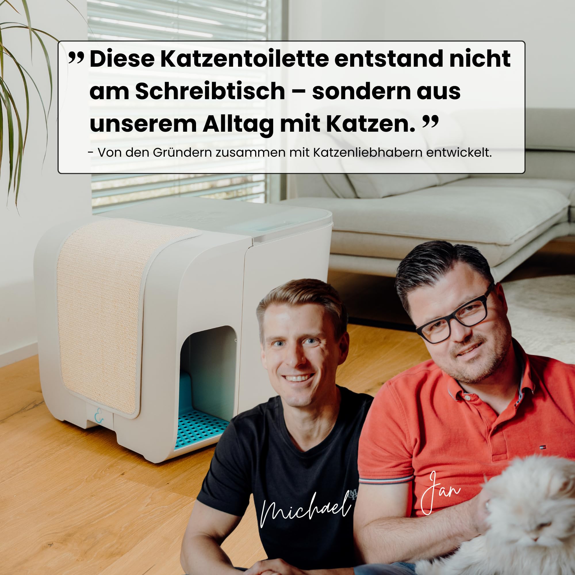elly&bruce Katzentoilette Cloou® XL (weiß) | Geschlossenes Katzenklo mit Deckel | Ideal für große Katzen & Stehpinkler | Keine Streu auf dem Boden | Weniger Geruch | Design & Qualität Made in Germany