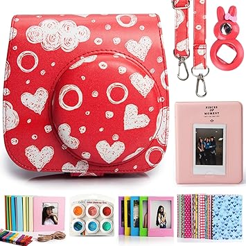 CAIUL 7 in 1 Fujifilm Instax Mini 8 8+ 9 Camera Accessories Bundles (Love Heart Mini 8 Case/Mini Album/Close-up Selfie Lens / 6 Colors Filters/Wall Hang Frames/Film Frame/Film Stickers)