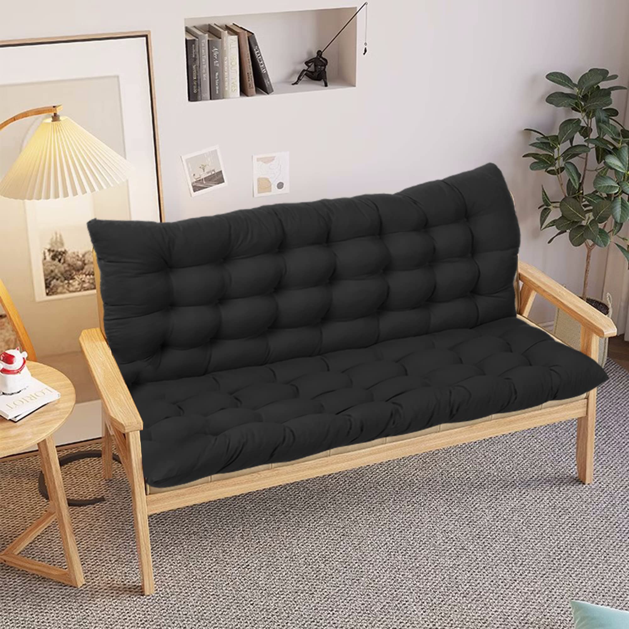 Cuscini di ricambio per dondolo oversize a 2-3 posti, morbidi, spessi 8 cm, con schienale e lacci antiscivolo, per uso interno ed esterno, nero, 120 x 100 cm