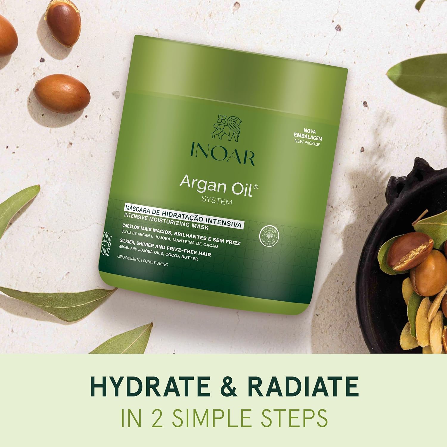 INOAR Argan Oil Hair Mask Hidratante Deep Moisture & Repair Treatment, 17.64 Fl Oz - Image 5