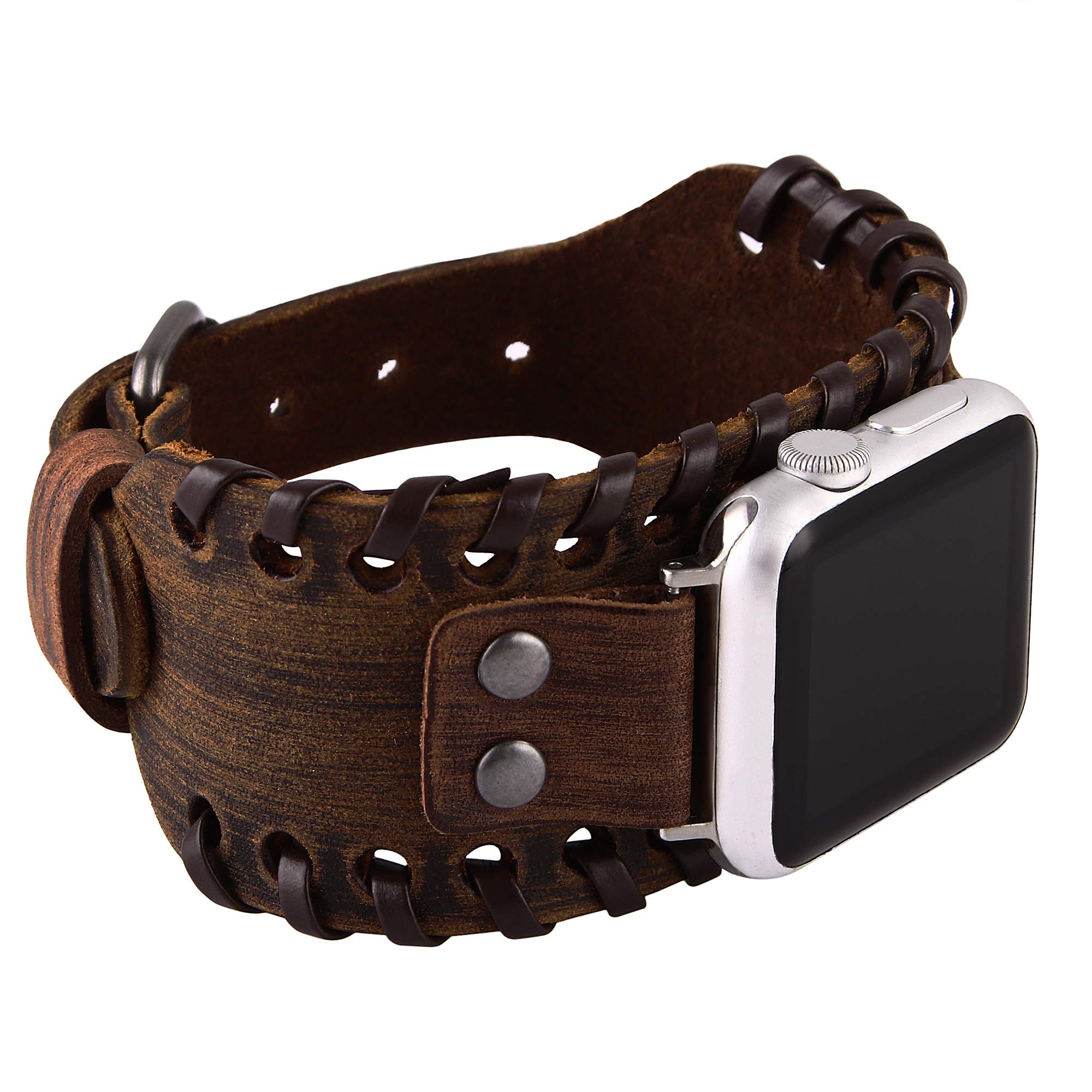 VIQIV Pulsera ancha de cuero compatible con Apple Watch de 38 mm, 40 mm, relojes deportivos para hombres y mujeres, correa de muñeca de repuesto unisex retro para iWatch Series SE 6/5/4/3/2/1, marrón