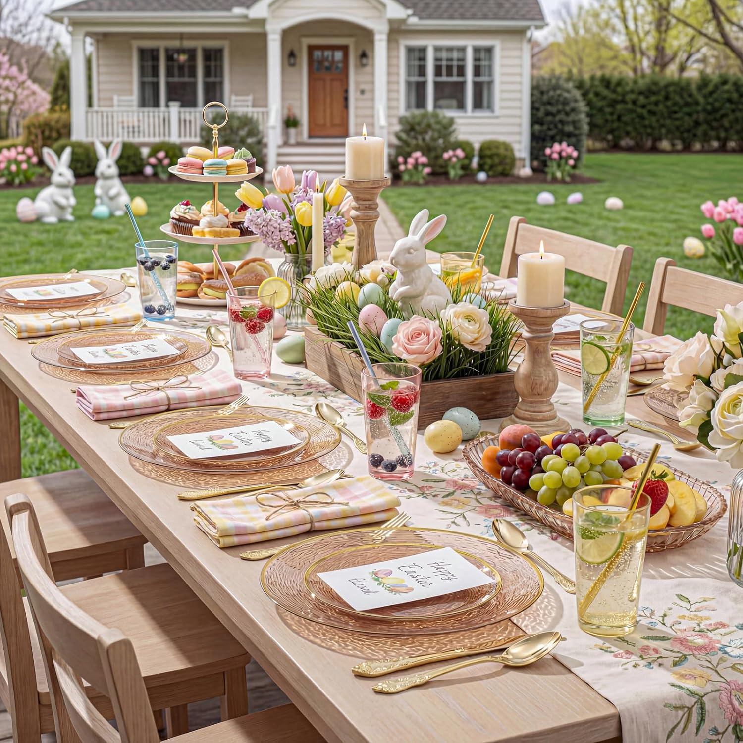 Liacere 60Pcs Brown Plastic Plates - Brown Disposable Plates With Gold Rim, Heavy-duty Amber Plates,Water ripples Party Plates Include 30 Dessert-Platos,30 Dinner-Platos for Party&Easter