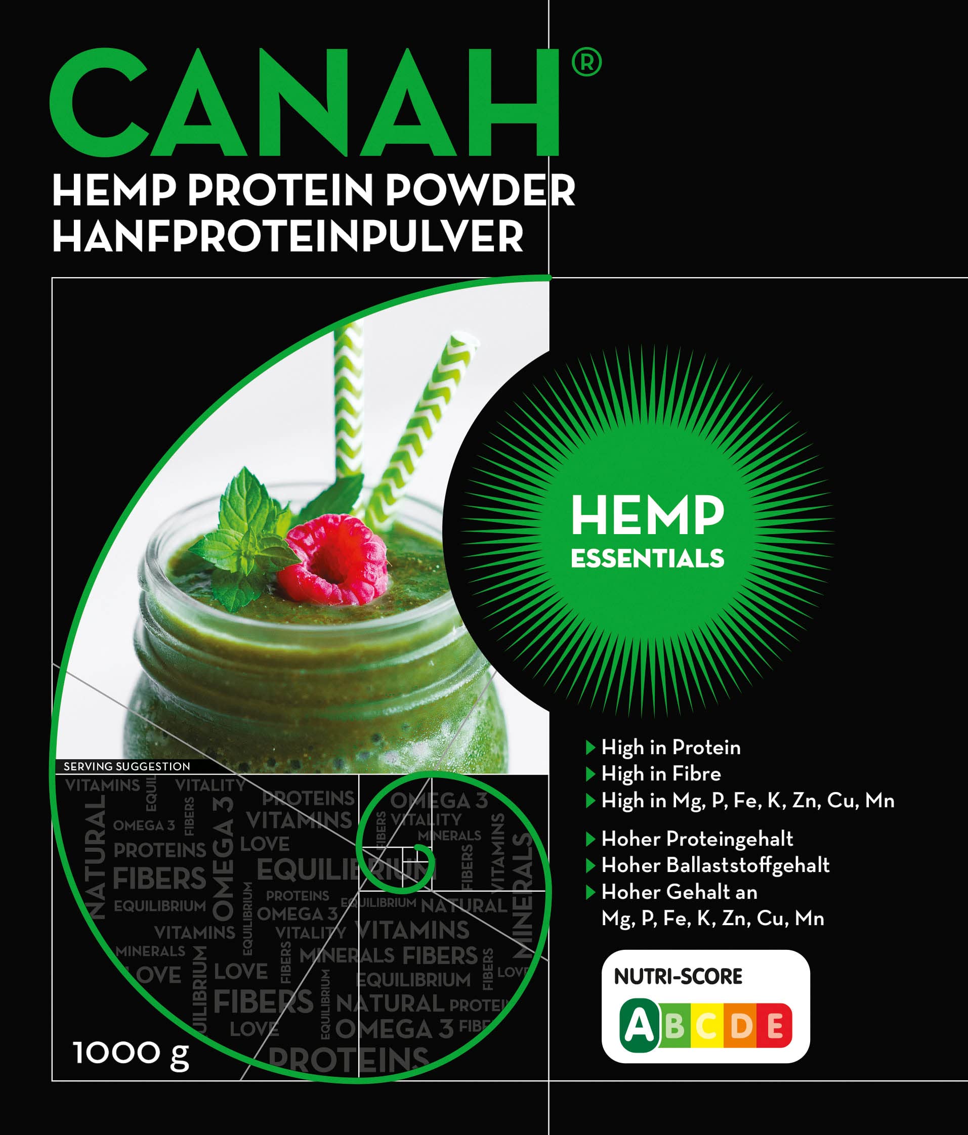 Natürliches Hanfproteinpulver von Canah 3x1.000 g - mit hohem Gehalt an Omega-3 Protein, Aminosäuren, Mineralien, Magnesium-Phosphor-Eisen und Zink, veganische Supernahrungsmittel kalt verarbeitet
