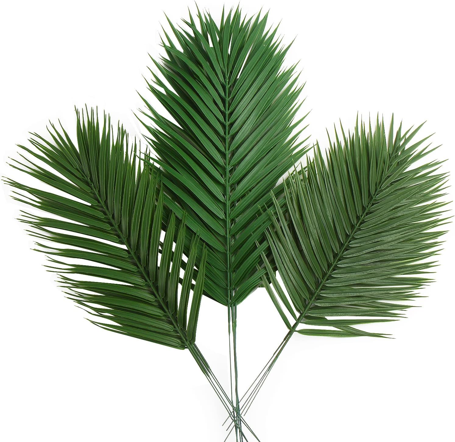 CCINEE 12 PCS Artificial Palm Leaves, Assorted Sizes Faux Large Palm Fronds Fake Tropical Plant Simulation Safari Leaves with Stems for Home Hawaiian Luau Party Jungle Beach Theme Party Decoration