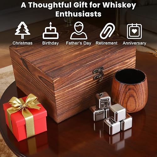 Miniatura 7 de Juego de 2 vasos de whisky de madera carbonizada, vasos de bourbon de madera hechos a mano, regalos de whisky para hombres, papá, hermano, vasos