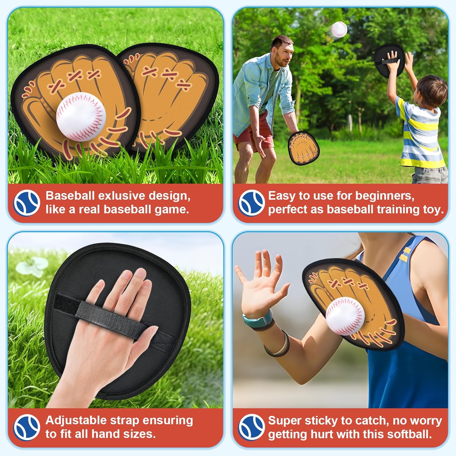 4 Pack Catch Ball Game Set, Outdoor Toys for Kids Ages 4-8-12, Kids Baseball Training Glove for Sports, Summer Toys Pool Beach Backyard Lawn Games for Toddlers Kids Family, Fun Ideal Gifts Brown image 6 of 6 B0DT3T86S4