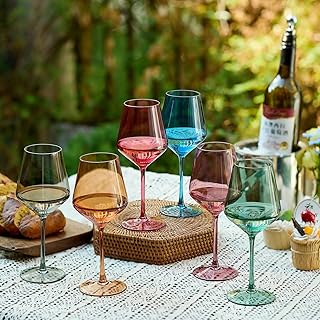Stemmed Colored Wine Glasses: Set of 6 Cute 13.5oz Hand Blown Brown Crystal Wine Glass with Long Stem for Fall Christmas Dinner Birthday Party Wedding Registry Gifts