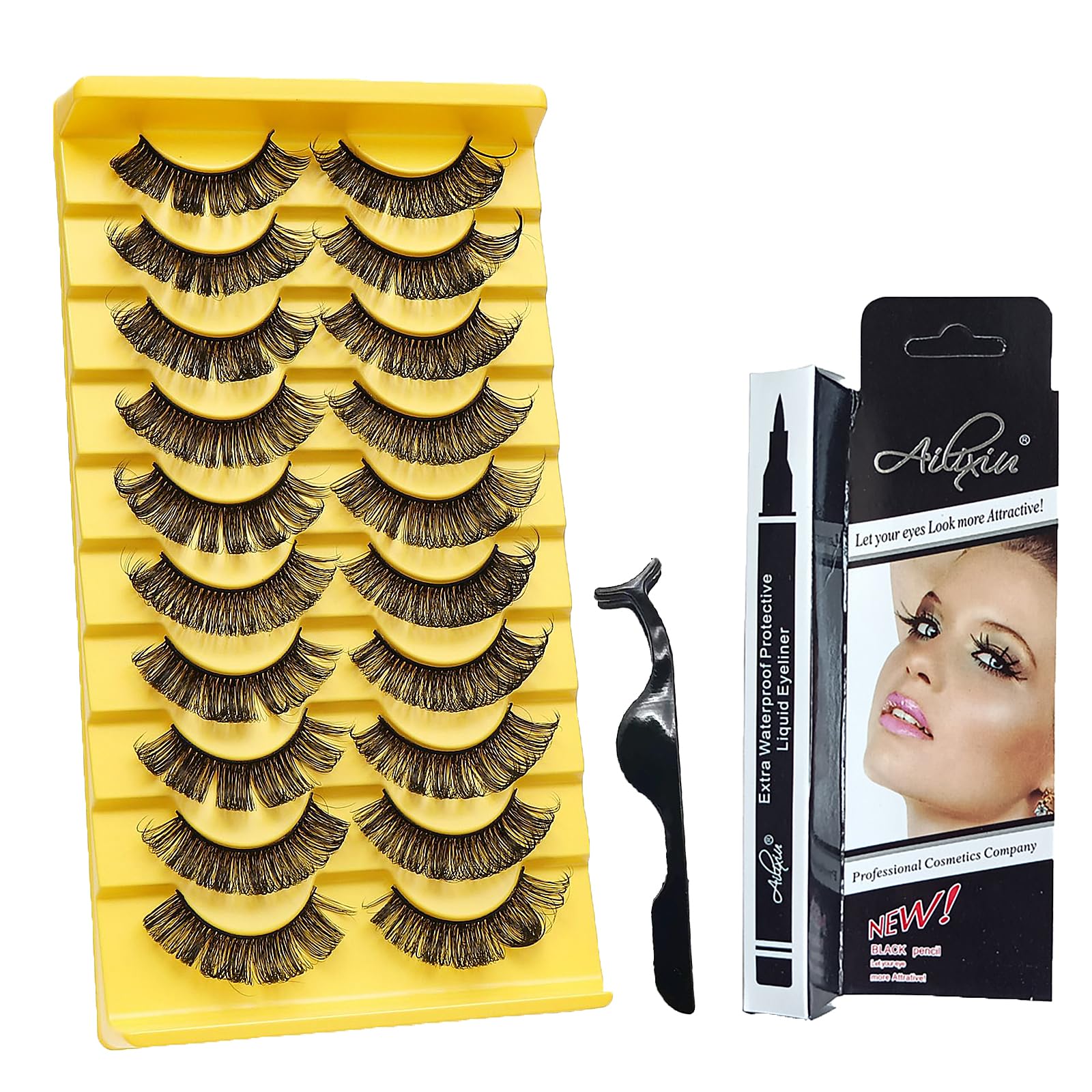 LDBKLGHJ 10 pares pestañas postizas, lifting pestañas kit profesional, Kit Pestañas Postizas Individuales, 3D con delineador, DIY Kit De Extensión De Pestañas Individuales