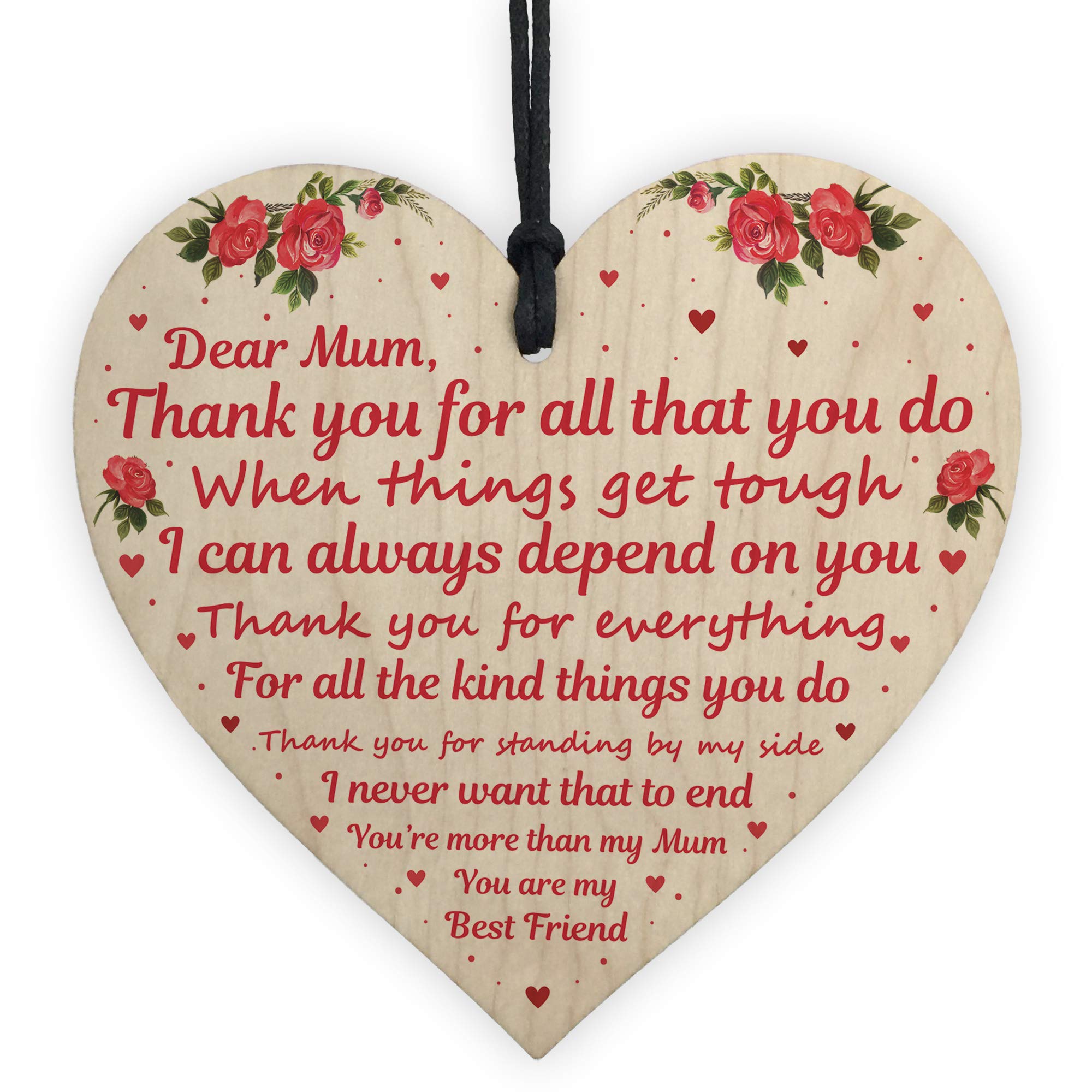 Thank You Gift For Mum Wooden Heart Mothers Day Birthday Gift Daughter Son Keepsake