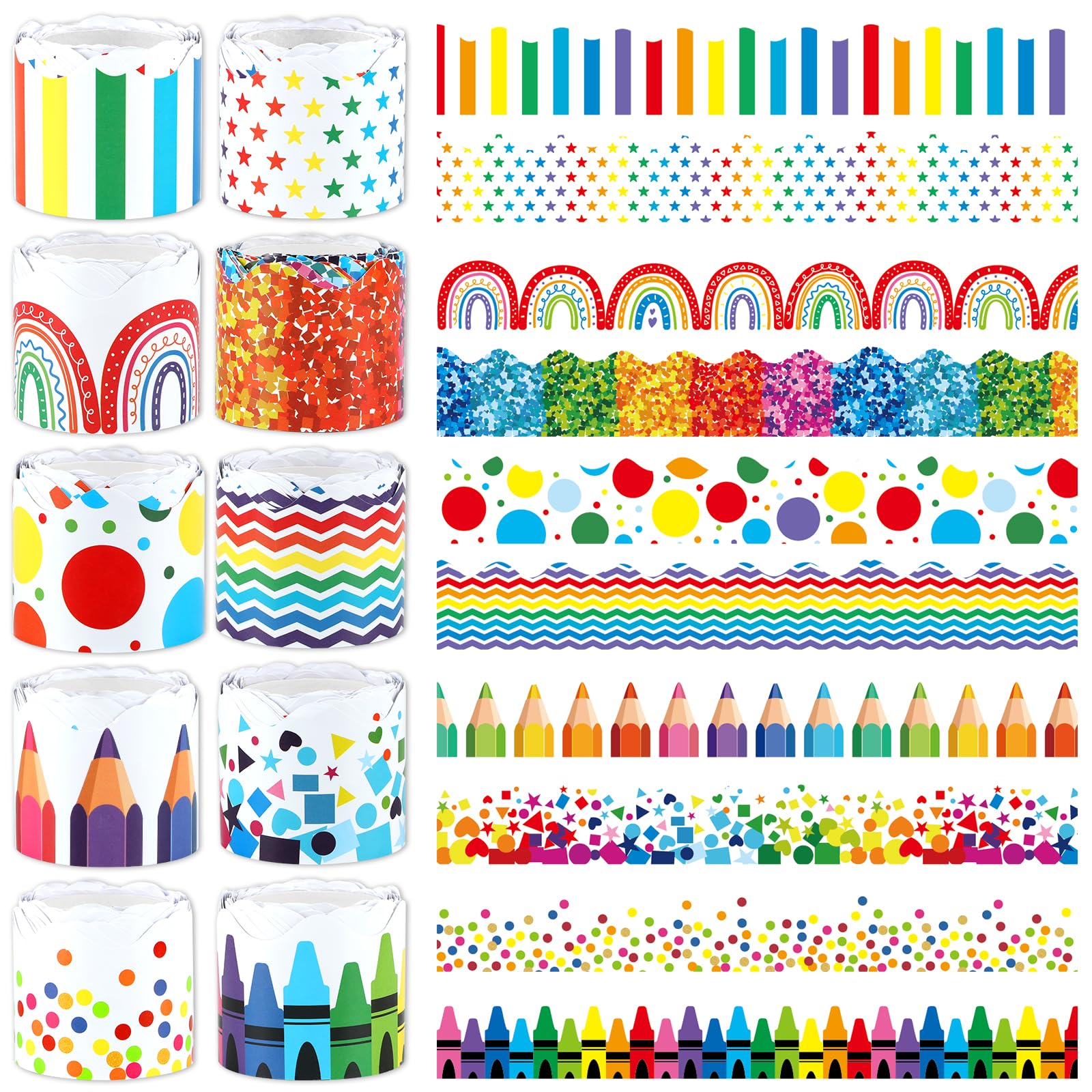262Ft Colorful Confetti Bulletin Border Colorful Die-Cut Border Trim 10 Rolls Rainbow Classroom Border for Bulletin Board Rainbow Themed Bulletin Board Decorations for Home School Wall Decor