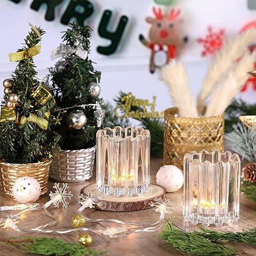 Miniatura 8 de Portavelas votivas transparentes de cristal, juego de 6 portavelas votivas acanaladas, portavelas para centros de mesa de boda, cena, fiesta