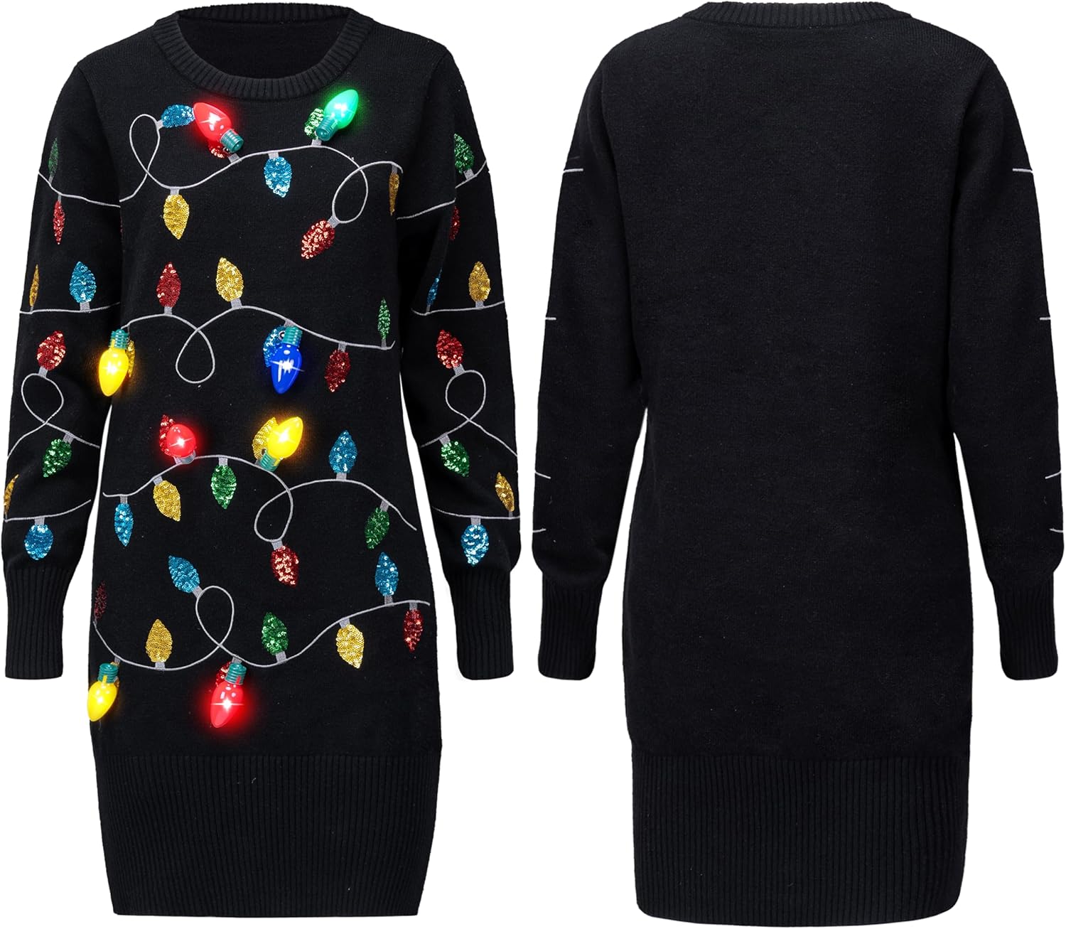 Giggling Getup Womens Light Up Ugly Christmas Sweater Dress with Light Up Bulb, Sweater Dresses for Women 2025 - Image 5