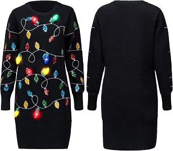 Giggling Getup Womens Light Up Ugly Christmas Sweater Dress with Light Up Bulb, Sweater Dresses for Women 2025