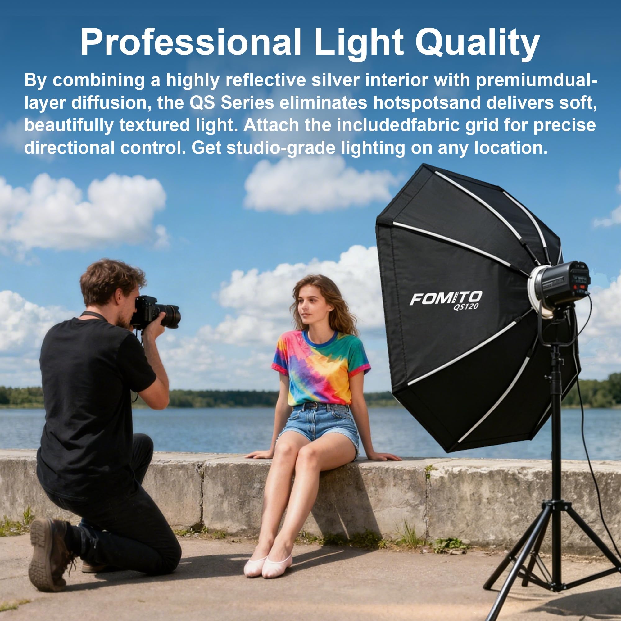 FOMITO 37"/95 cm parasol ośmiokątny softbox szybkie uwalnianie fotografia modyfikator światła z Bowens Speedring Mount Beam Grid do Aputure Godox SmallRing Neewer YongNuo LED Monolight Studio