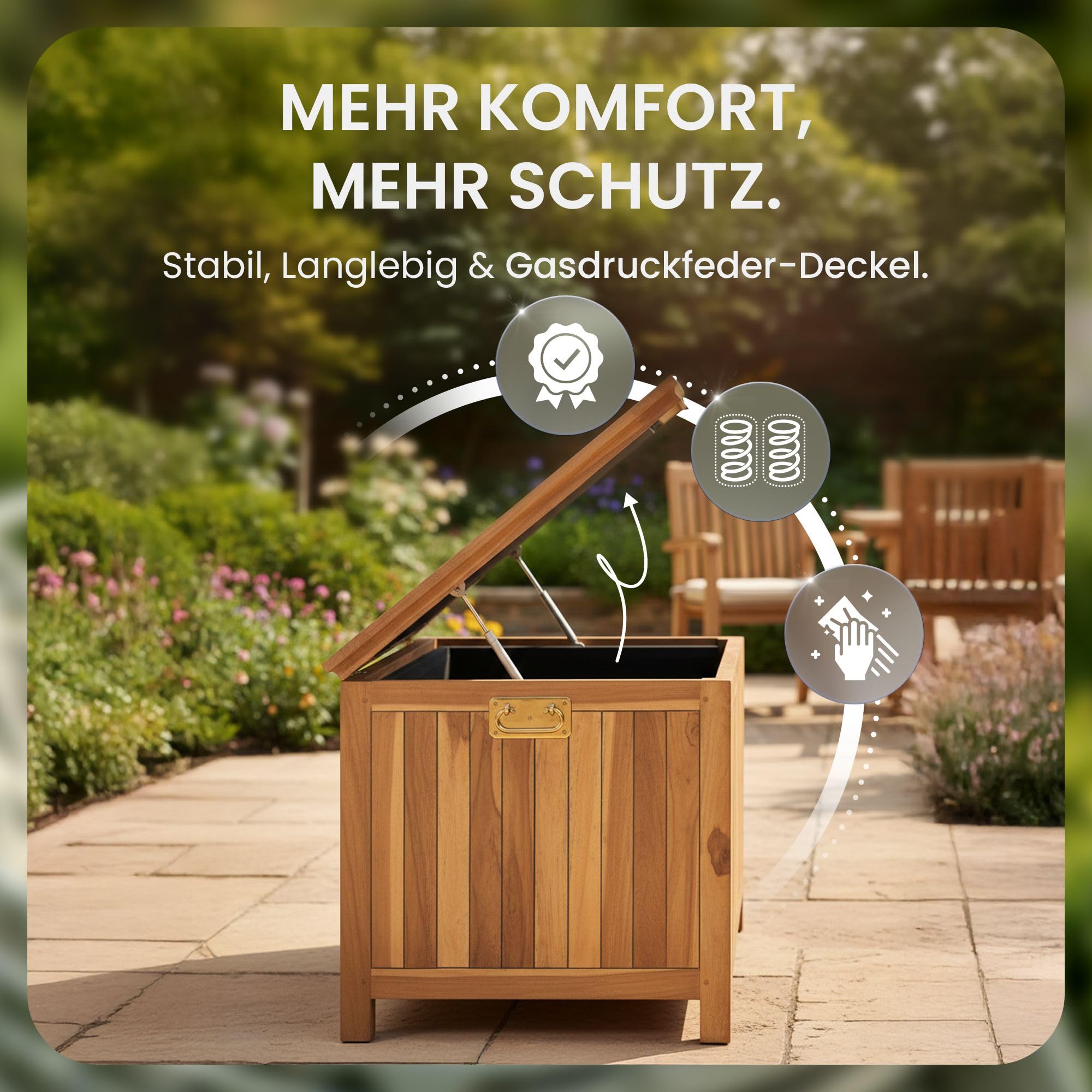 CLP Auflagenbox wasserdicht XXL Novena, große Gartenbox aus Teakholz wetterfest, Kissenbox outdoor für den Garten, Farbe:teak, Größe:160 cm