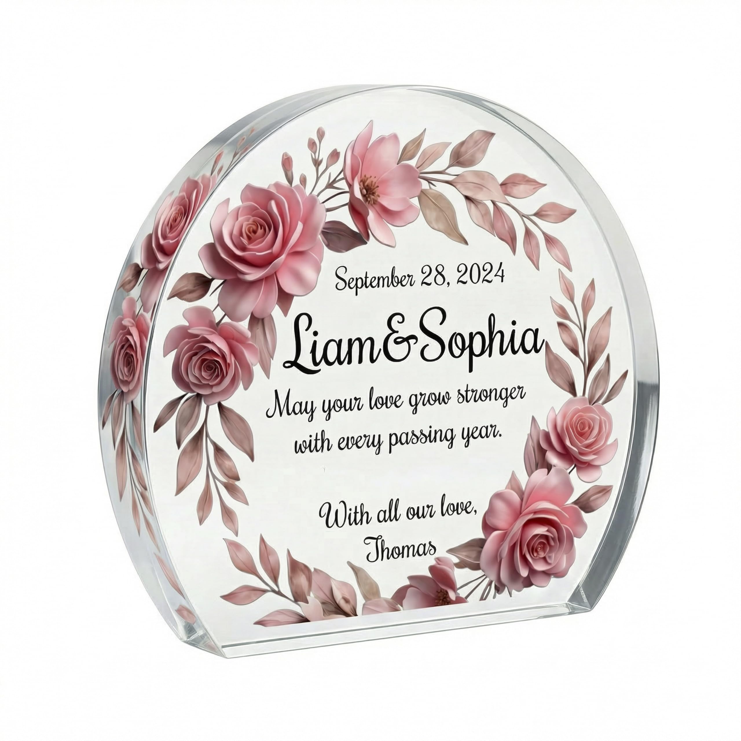 MyKeepsy Personalised Wedding Anniversary Plaque, Custom Names & Date Acrylic Keepsake, Floral Design for Couple, Wife, Husband, Wedding Decoration (Blush Pink Floral)