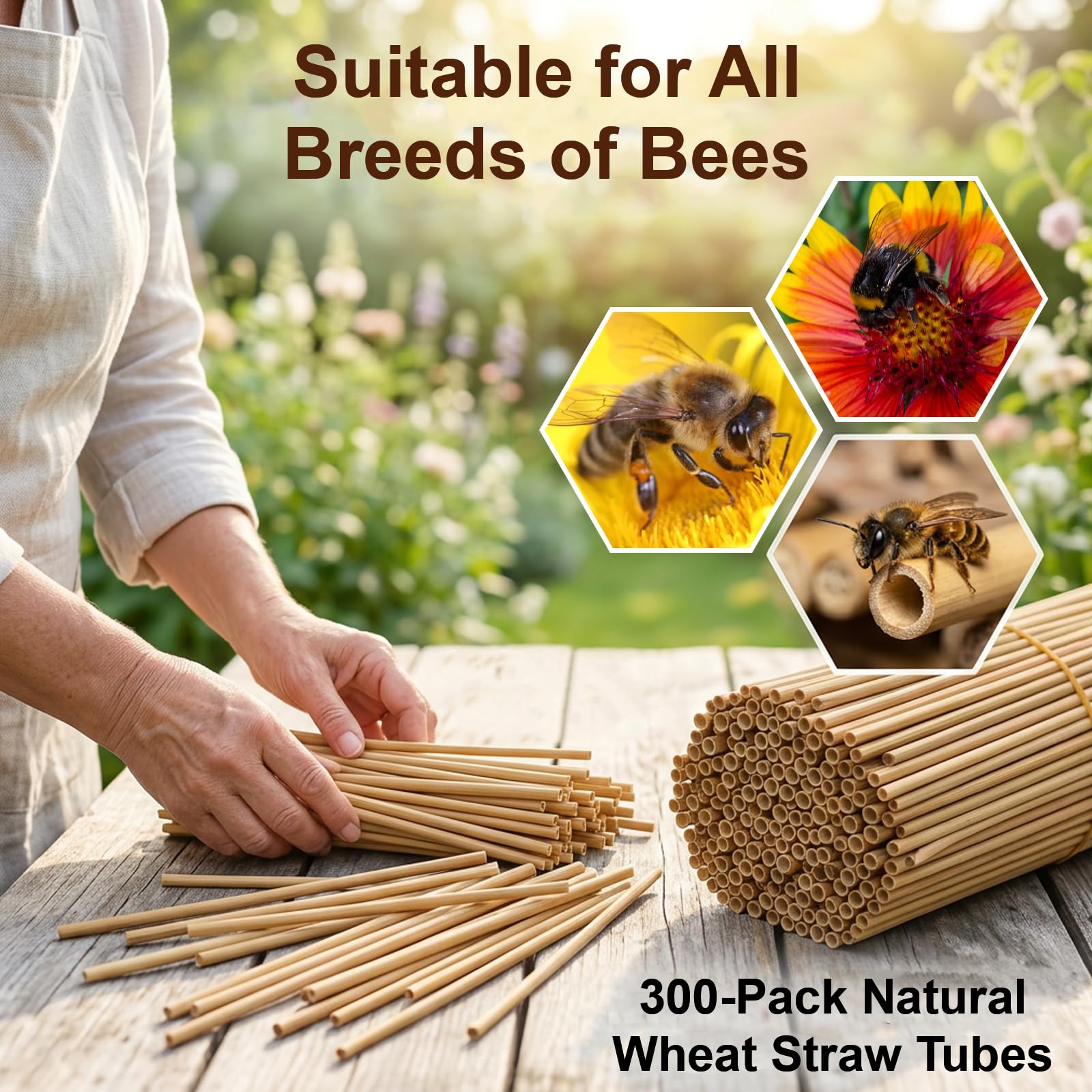 300PCS Pajitas de Trigo para Hotel de Insectos 14,5 cm, Tubo para Nido de Abejas Silvestres, Relleno Natural para Casa de Insectos, Hotel Abejas, Colmenas de Abejas DIY
