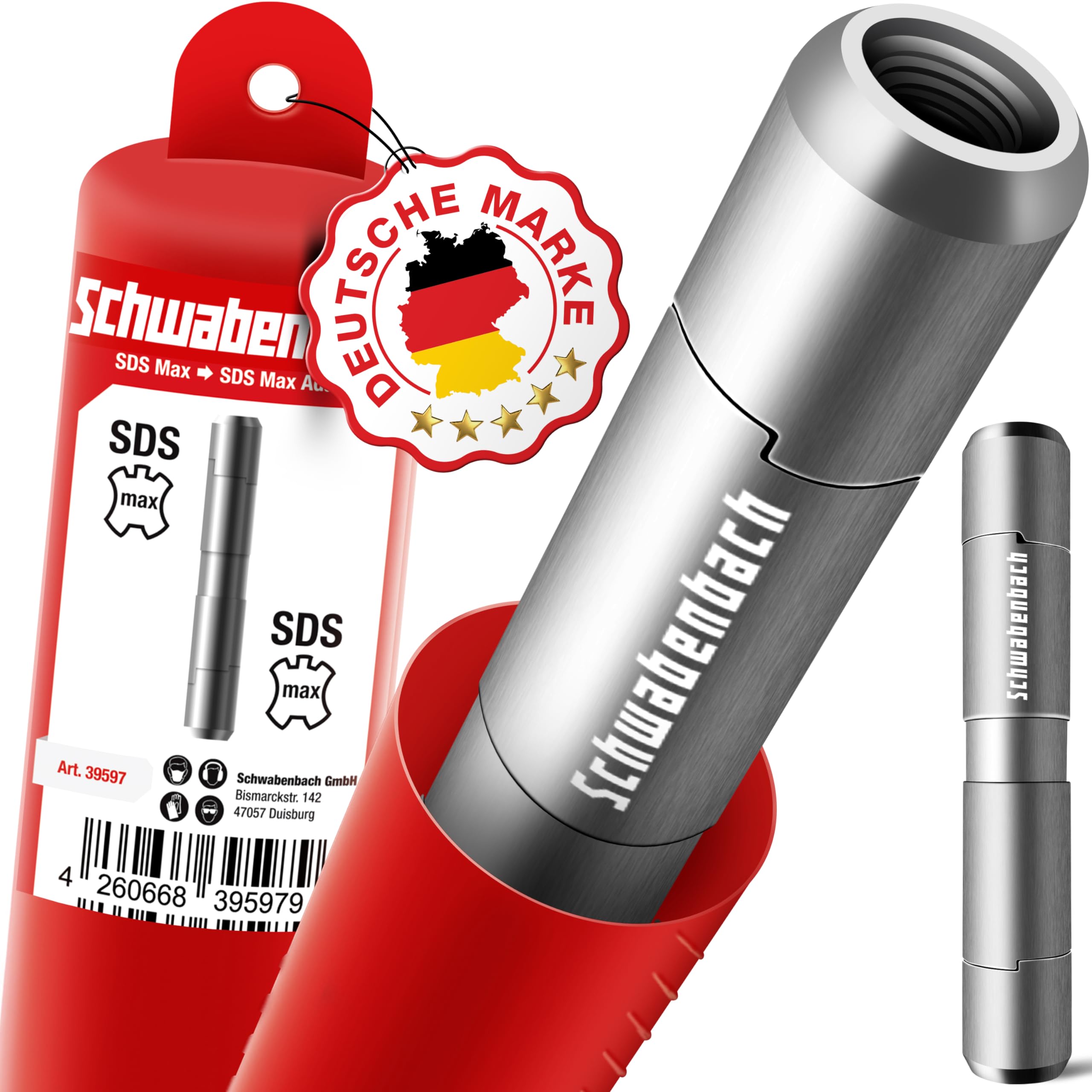 SCHWABENBACH® Adaptador SDS Max a SDS MAX – Adaptador Robusto para Martillo Perforador, Hormigón, Piedra, Mampostería y Trabajos de Demolición