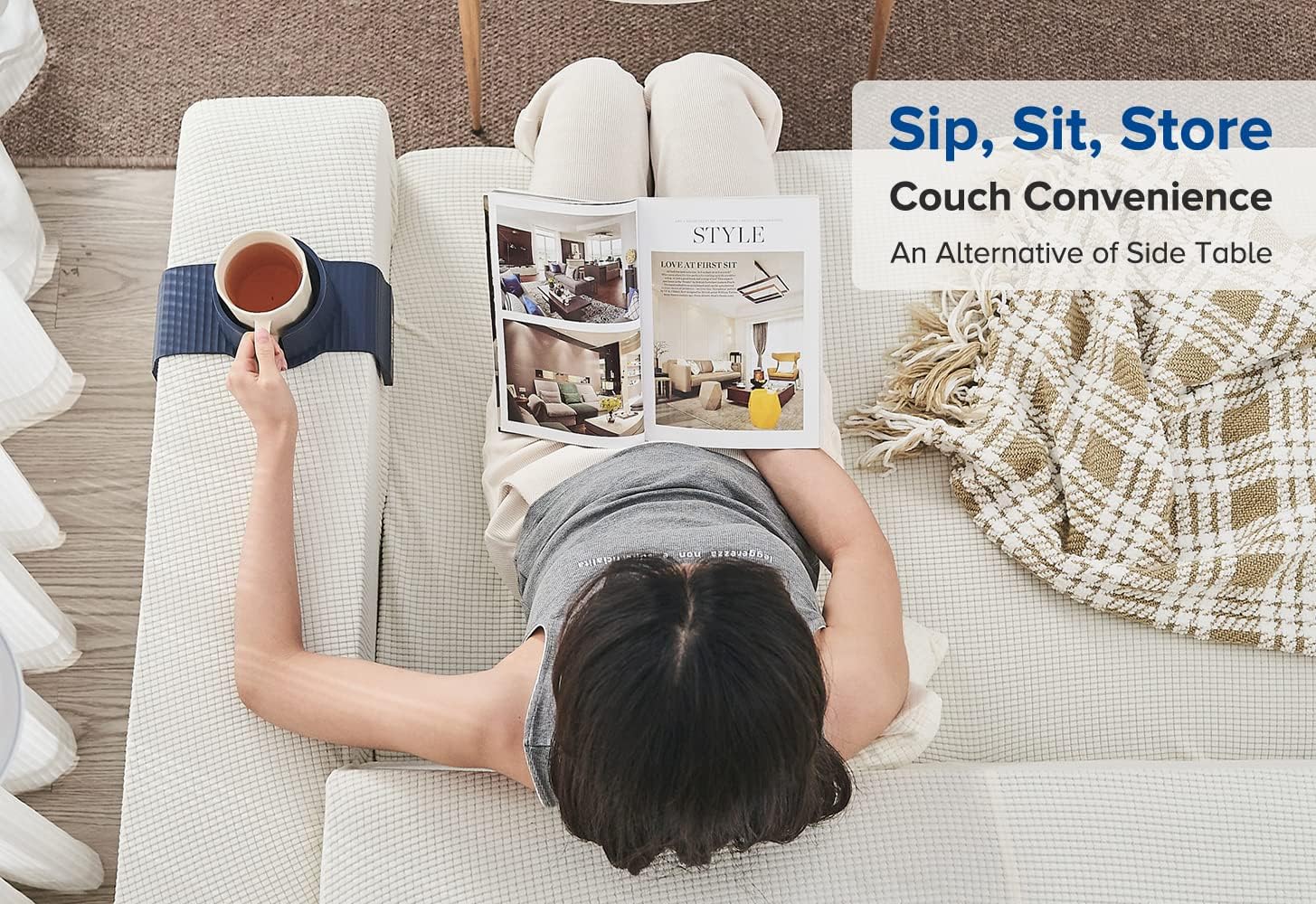 Couch Cup Holder, Elimiko Silicone Sofa Drink Holder with Upgrade Large Cup Holder, for Oversized Mug/Cup/Tumbler/Drink/Coffee/Bottle/Cans (Navy Blue) - Image 4