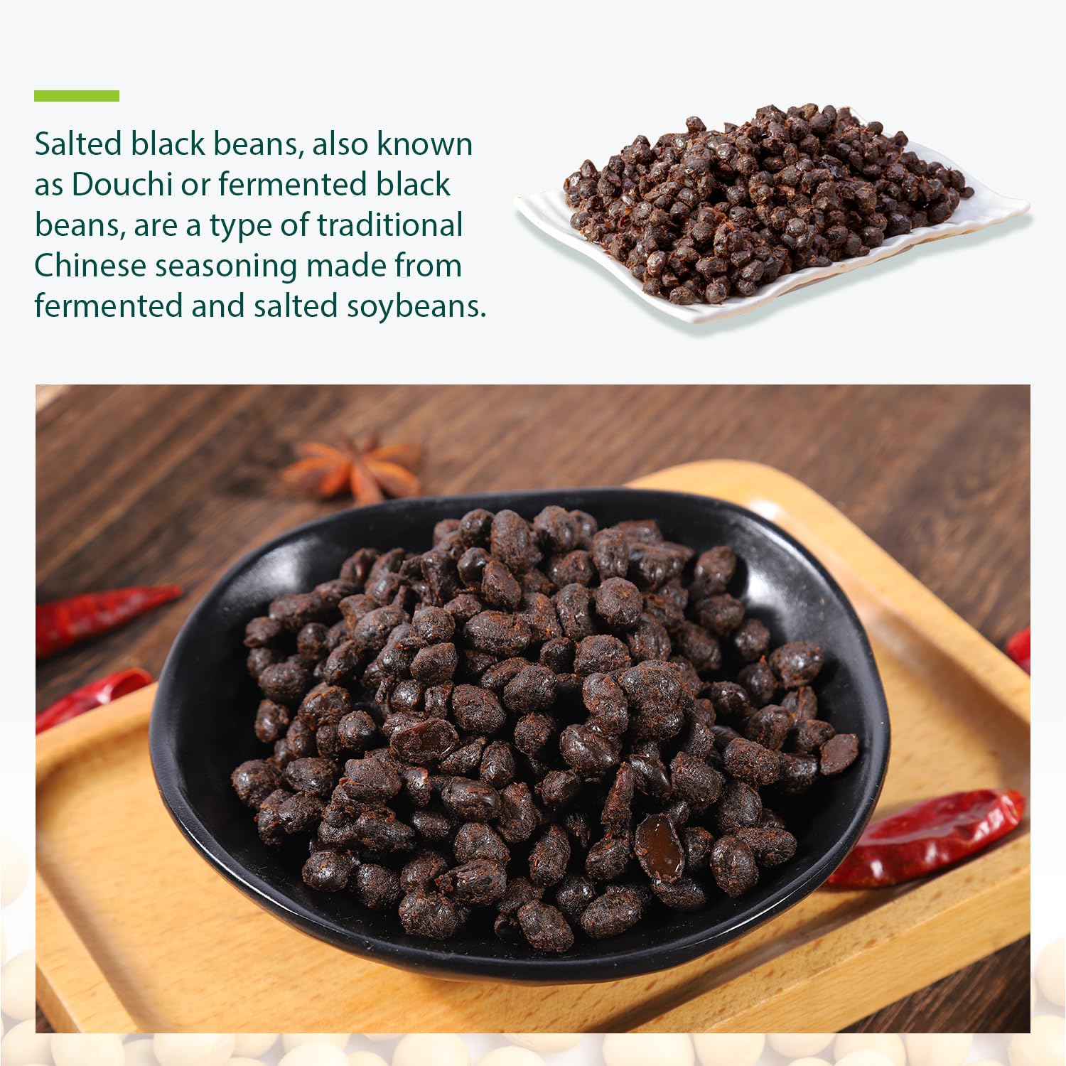 Soeos Salted Black Bean Spiced, 15.9 oz (226g*2 Pack), Chinese Fermented Black Beans, Flavor Enhancer for Stir-Fries, Stews, and Sauces, Rich Umami Flavor