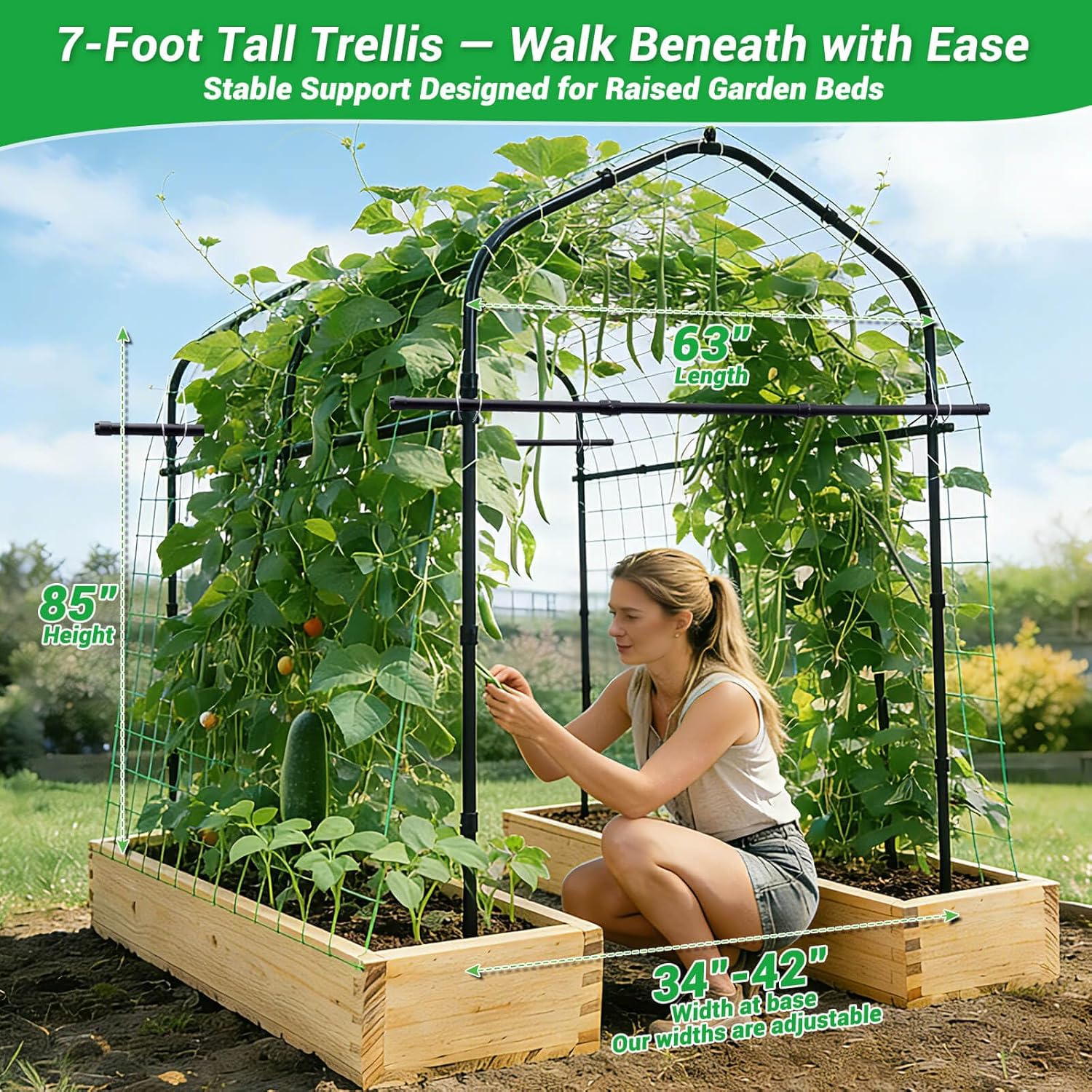 Tall Garden Arch Trellis for Climbing Plants Outdoor,7 ft Arbor Large Arch Tunnel Trellis, Metal Cucumber Trellis, Plant Support Archway Garden Trellis for Vegetables Fruits Flowers Yard
